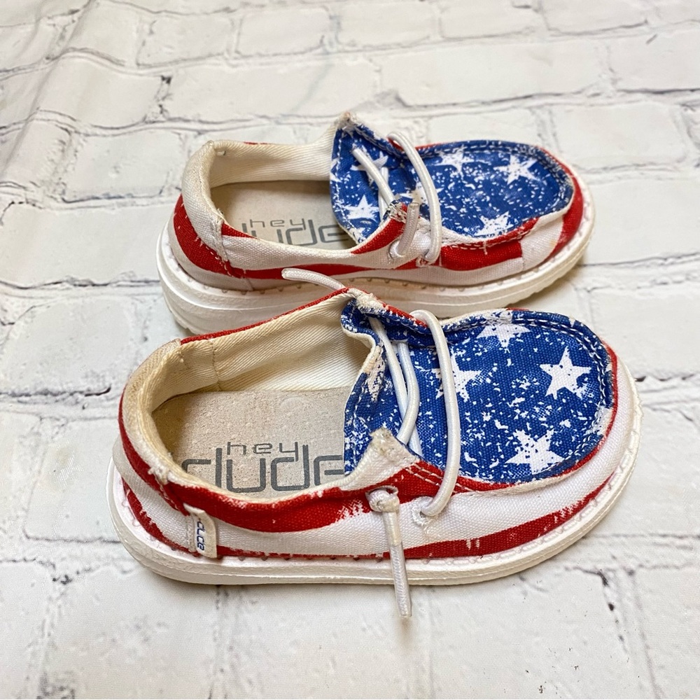 Hey Dude Kids Red White and Blue Star Flag Slip-On Shoes